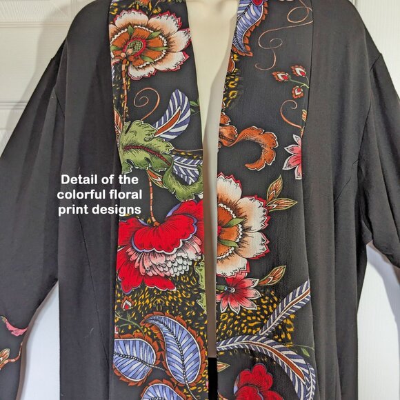 Daniali black with floral print edges open front blazer, Sz XL, also fits Sz L, - Picture 10 of 15